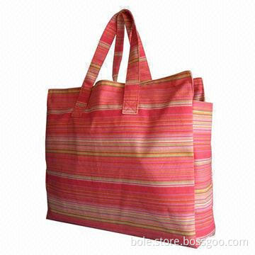 Canvas shopping bag with stripe design, can be used as shopping bag and beach bag